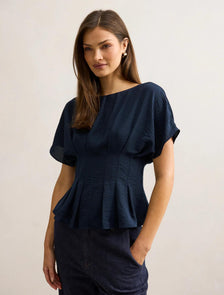 Wren Pleat Detail Top Navy