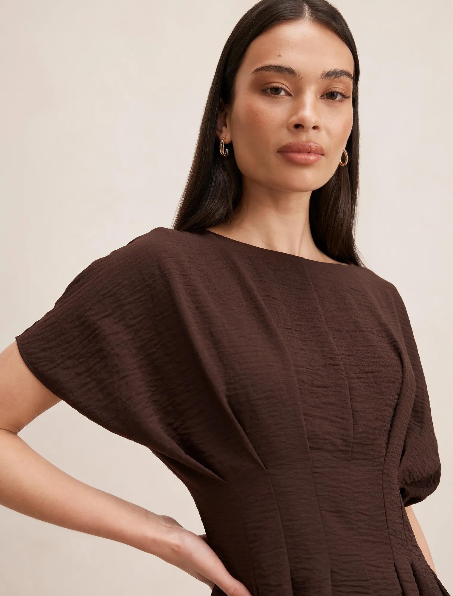 Wren Pleat Detail Top Chocolate