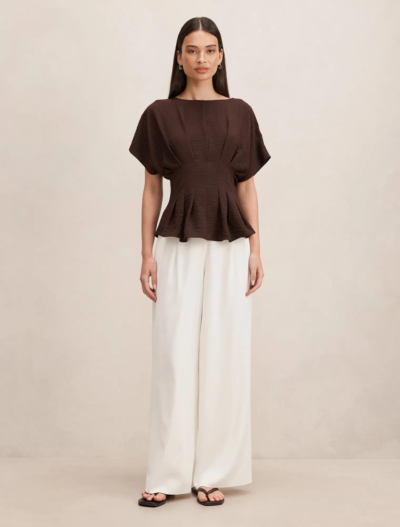 Wren Pleat Detail Top Chocolate