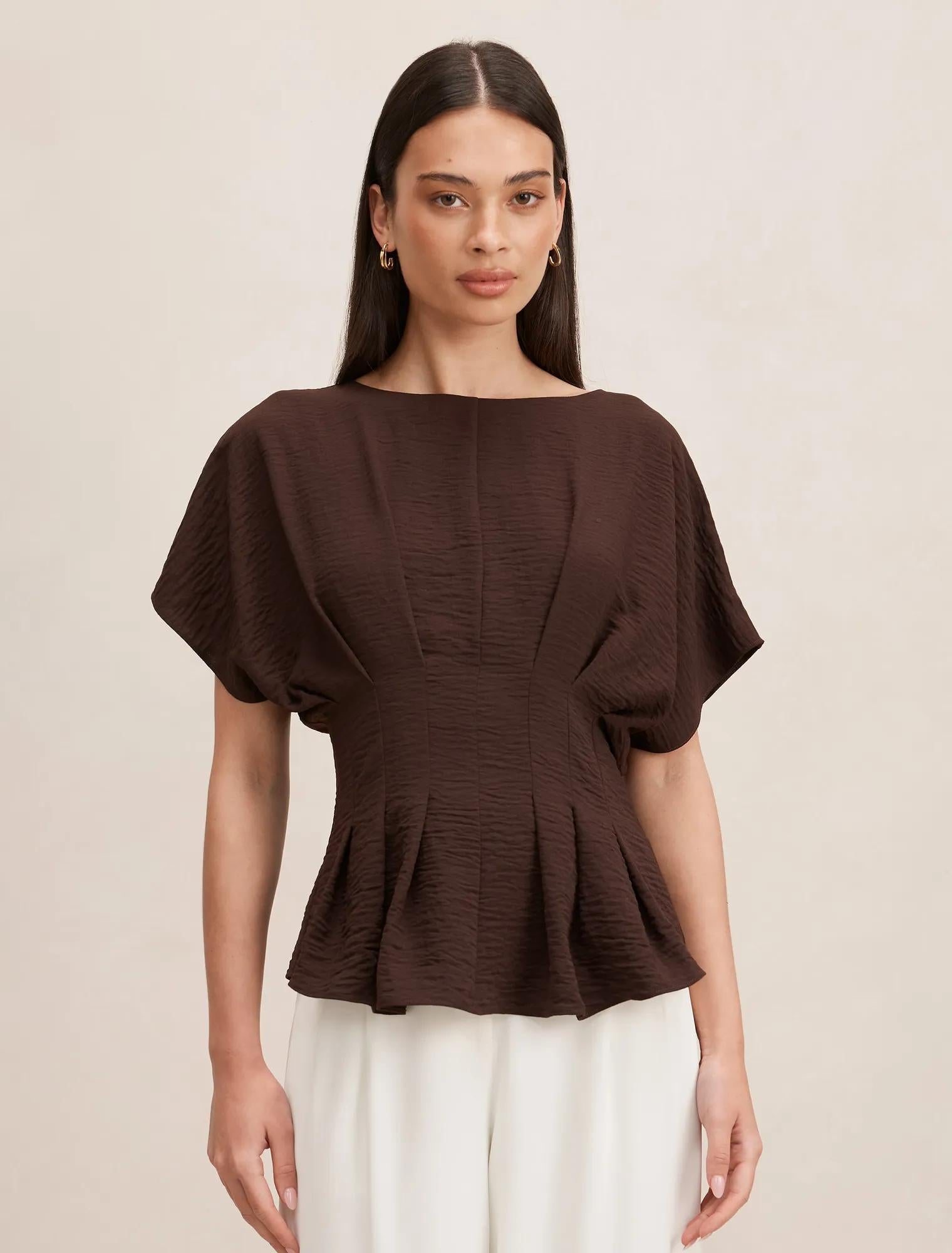 Wren Pleat Detail Top Chocolate