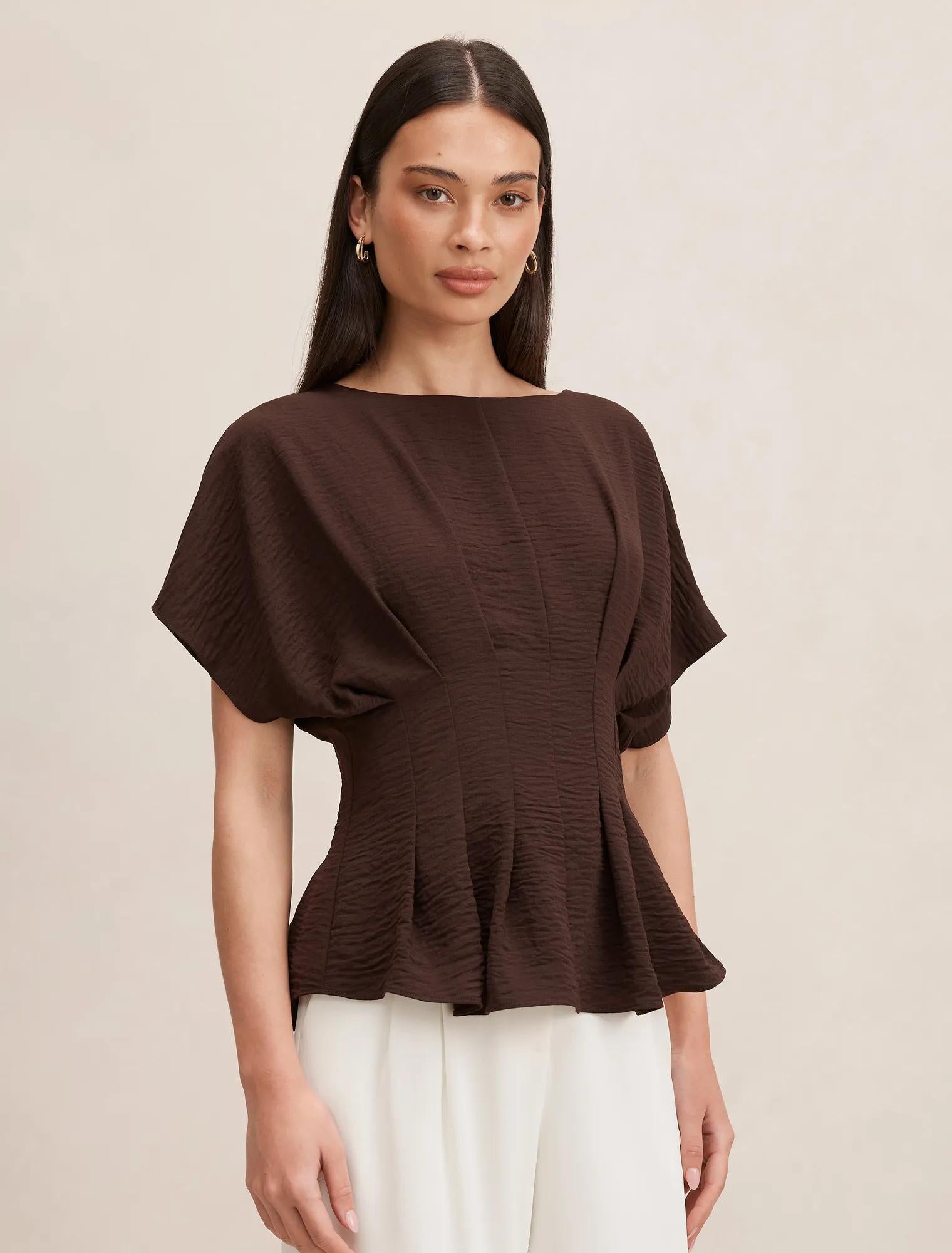 Wren Pleat Detail Top Chocolate