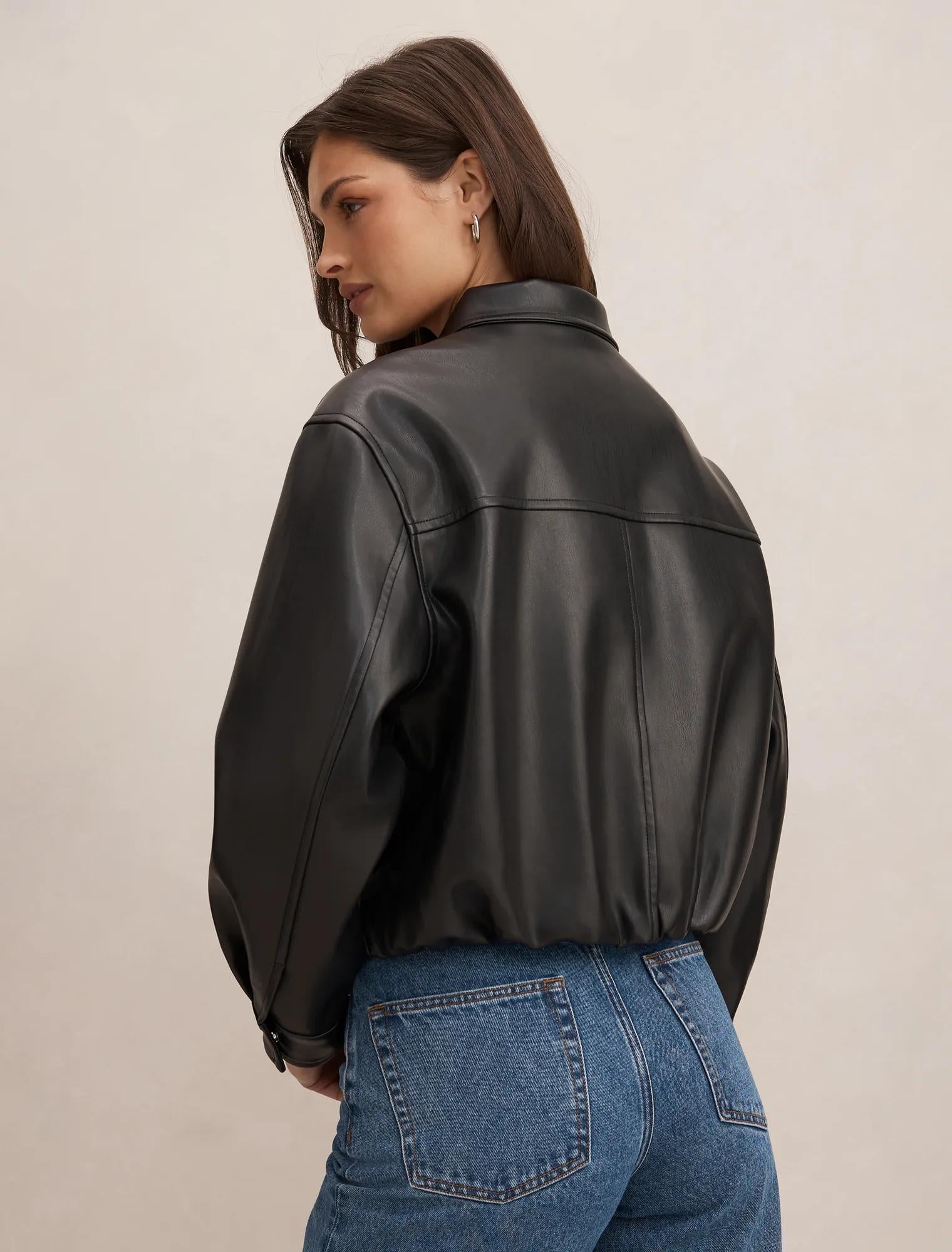 Julia PU Funnel Neck Jacket Black