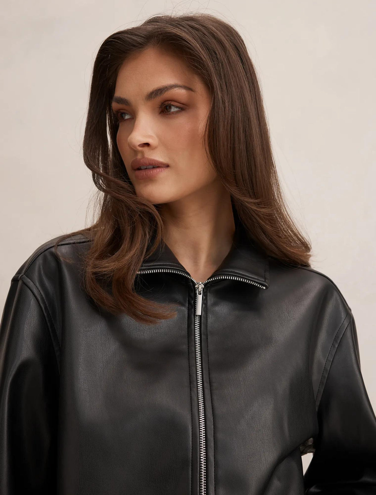 Julia PU Funnel Neck Jacket Black