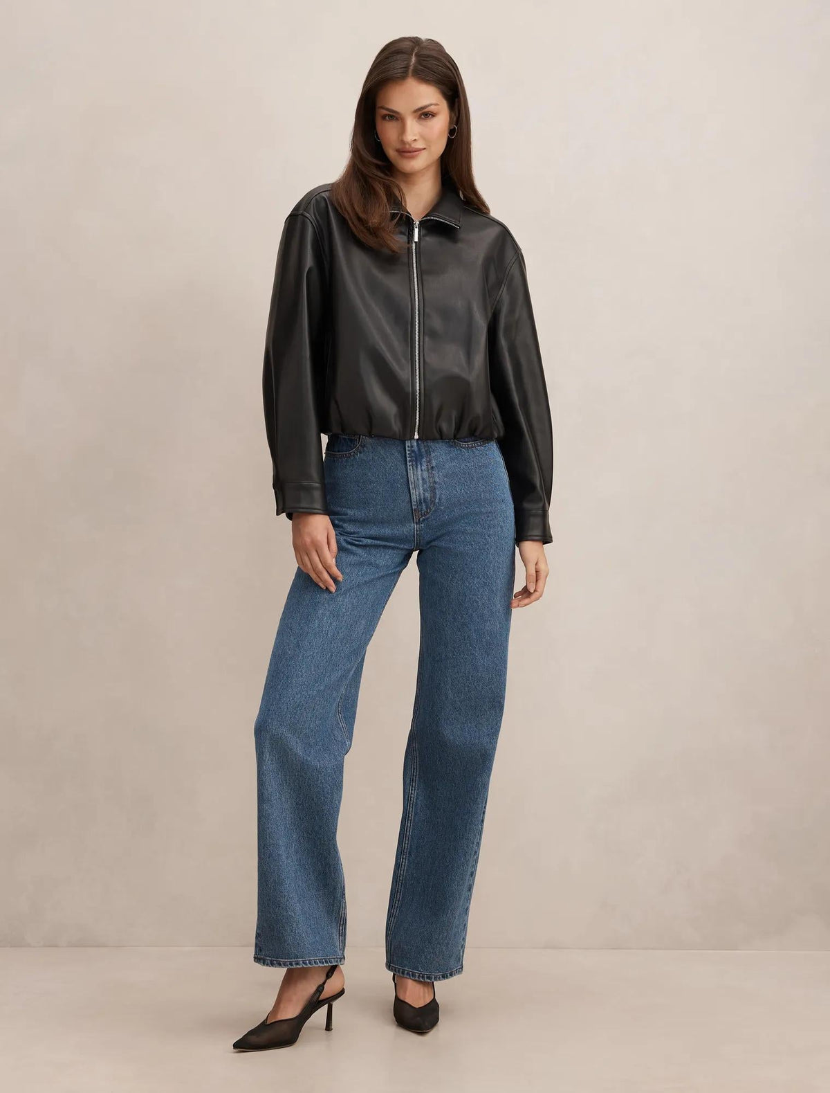 Julia PU Funnel Neck Jacket Black