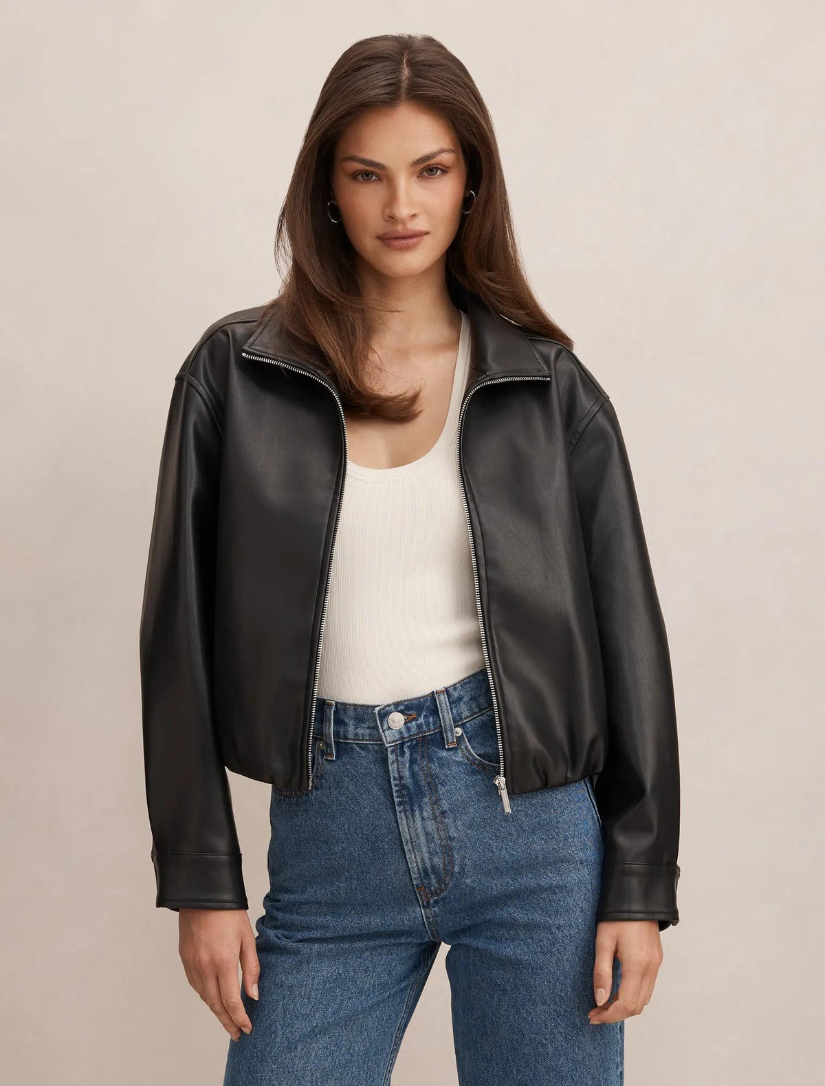 Julia PU Funnel Neck Jacket Black