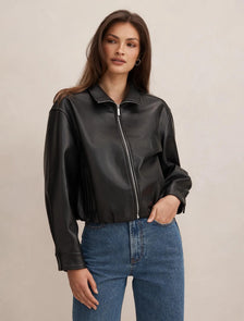 Julia PU Funnel Neck Jacket Black