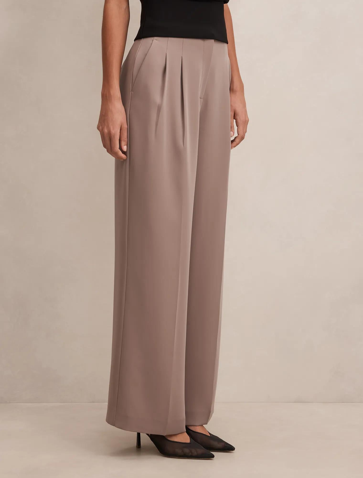 Julia Pleated Waist Wide Leg Pants Soft Mocha Set