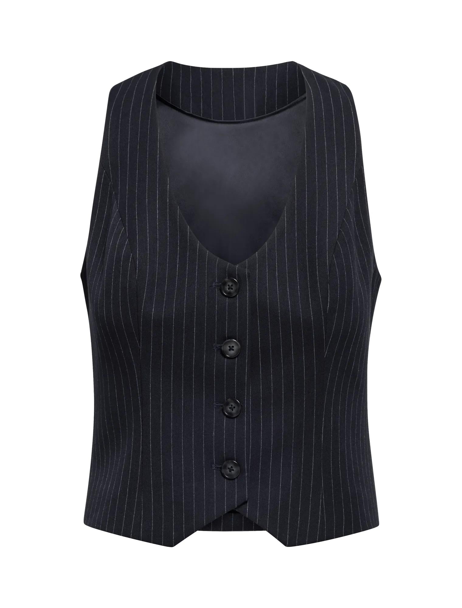 Paloma Pinstripe Waistcoat Navy Pinstripe Suit_mannequin
