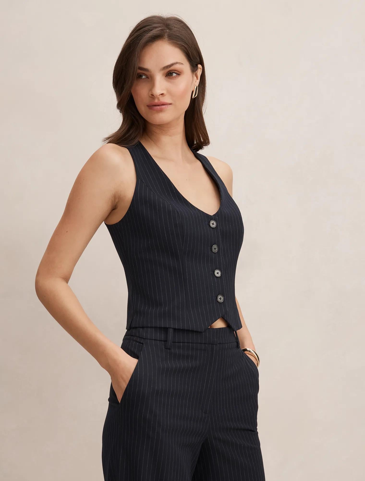 Paloma Pinstripe Waistcoat Navy Pinstripe Suit
