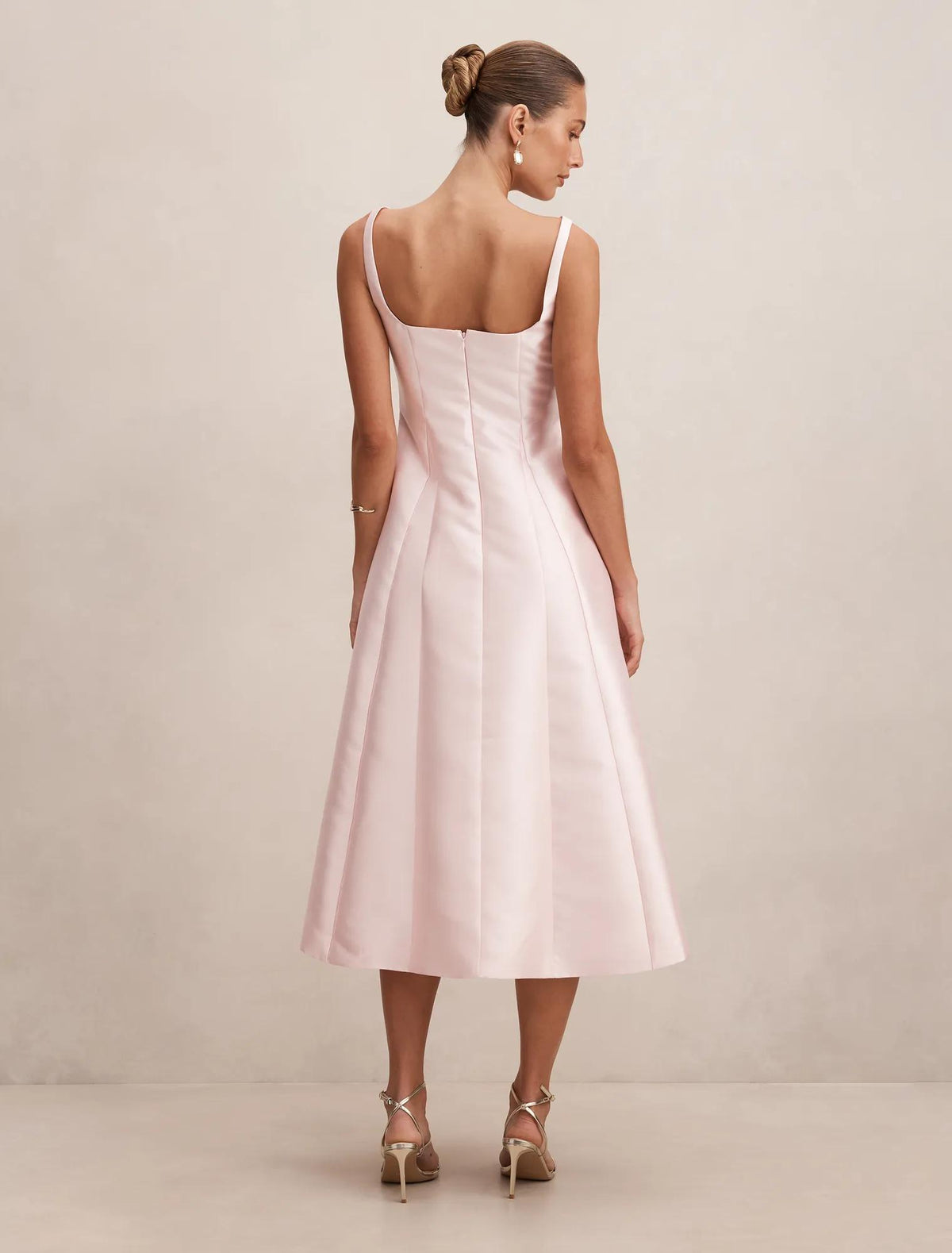 Kayla Structured Satin Midi Dress Pink