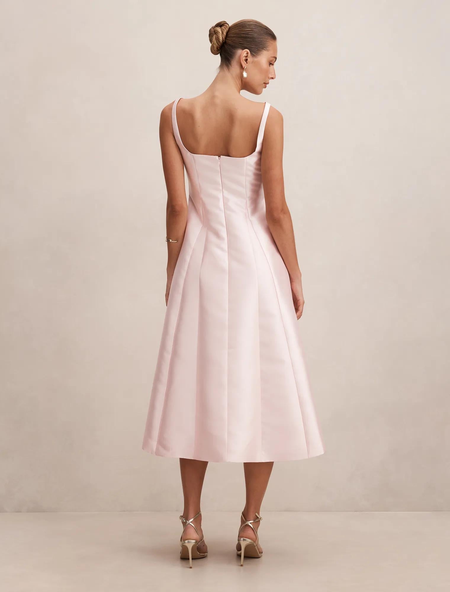 Kayla Structured Satin Midi Dress Pink