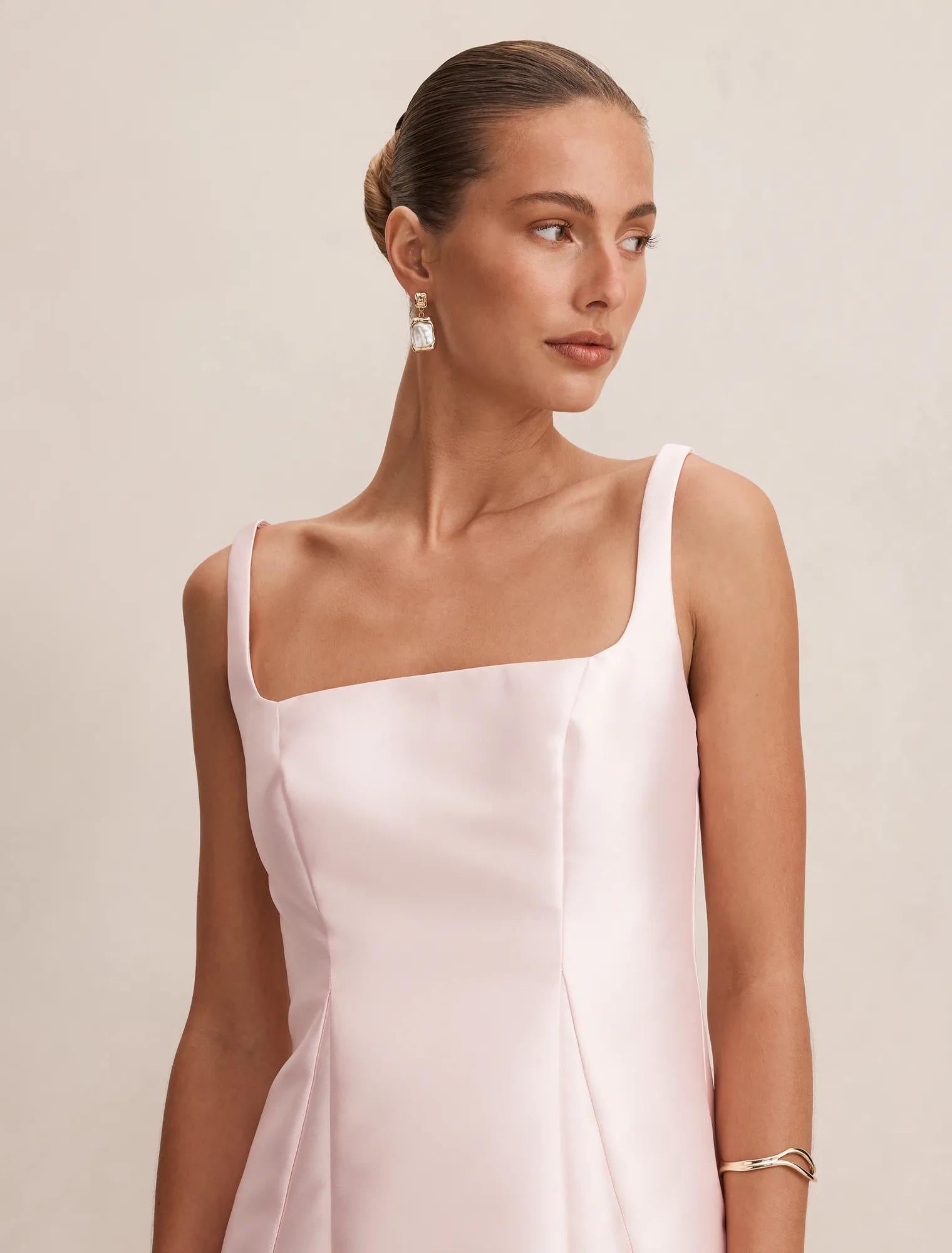 Kayla Structured Satin Midi Dress Pink