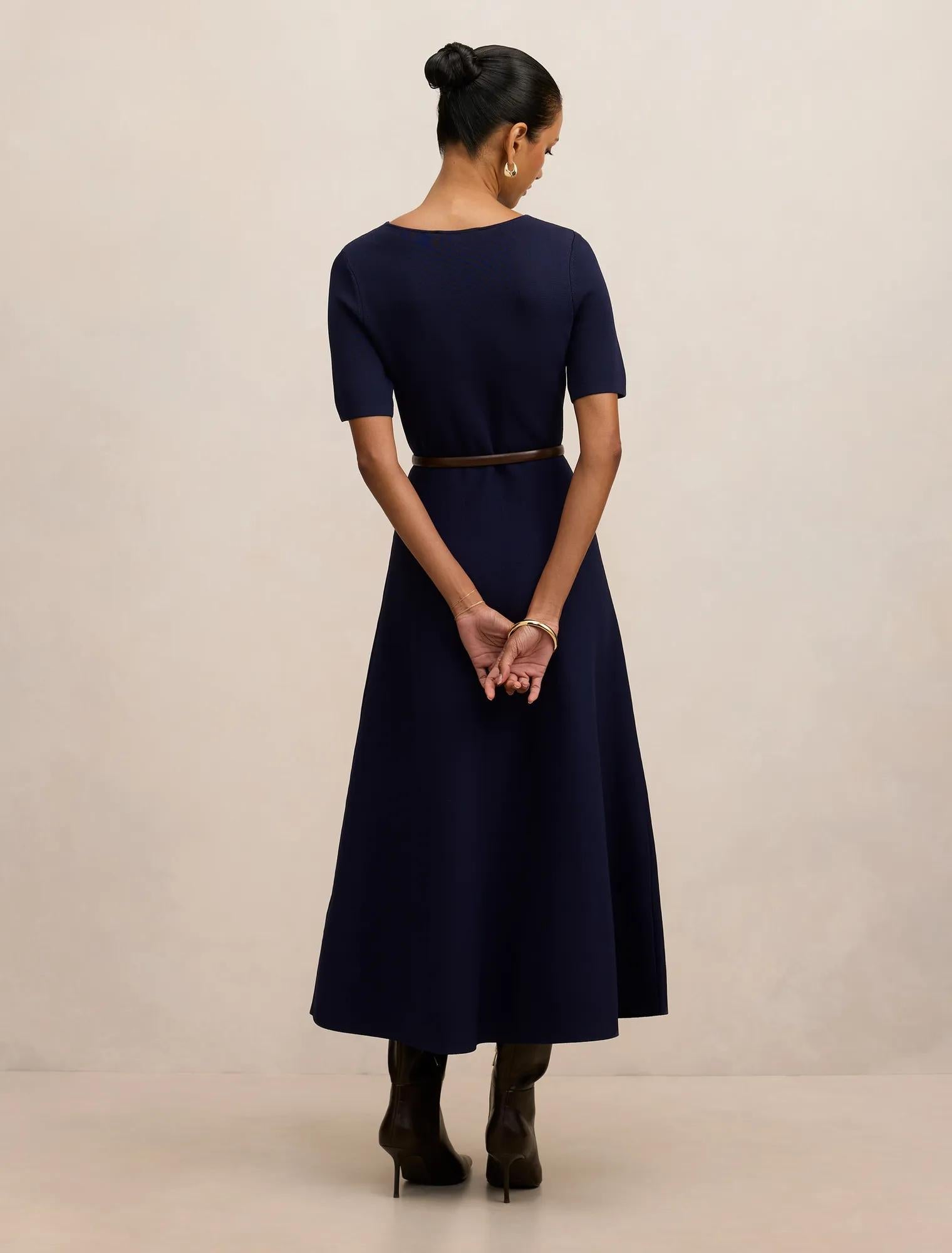 Celia Petite Short Sleeve Midi Dress Navy