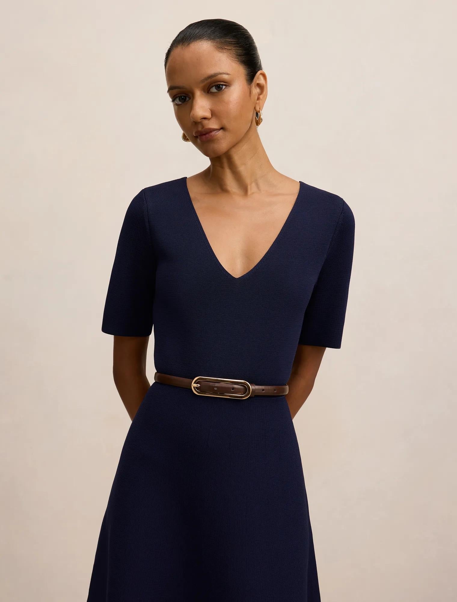 Celia Petite Short Sleeve Midi Dress Navy