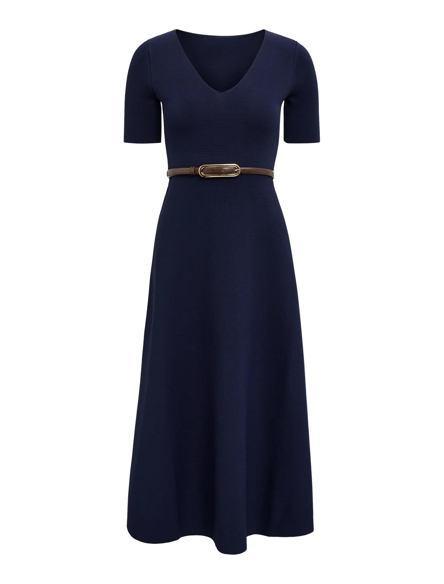 Celia Petite Short Sleeve Midi Dress Navy
