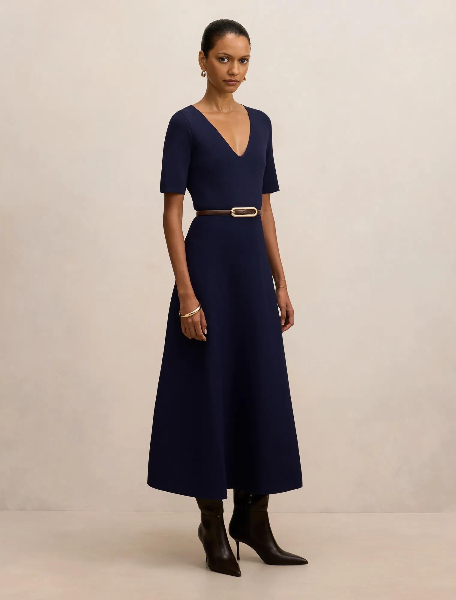 Celia Petite Short Sleeve Midi Dress Navy
