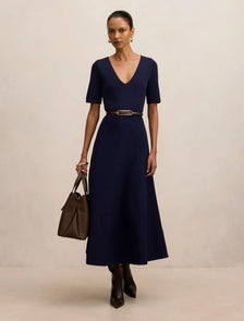 Celia Petite Short Sleeve Midi Dress Navy