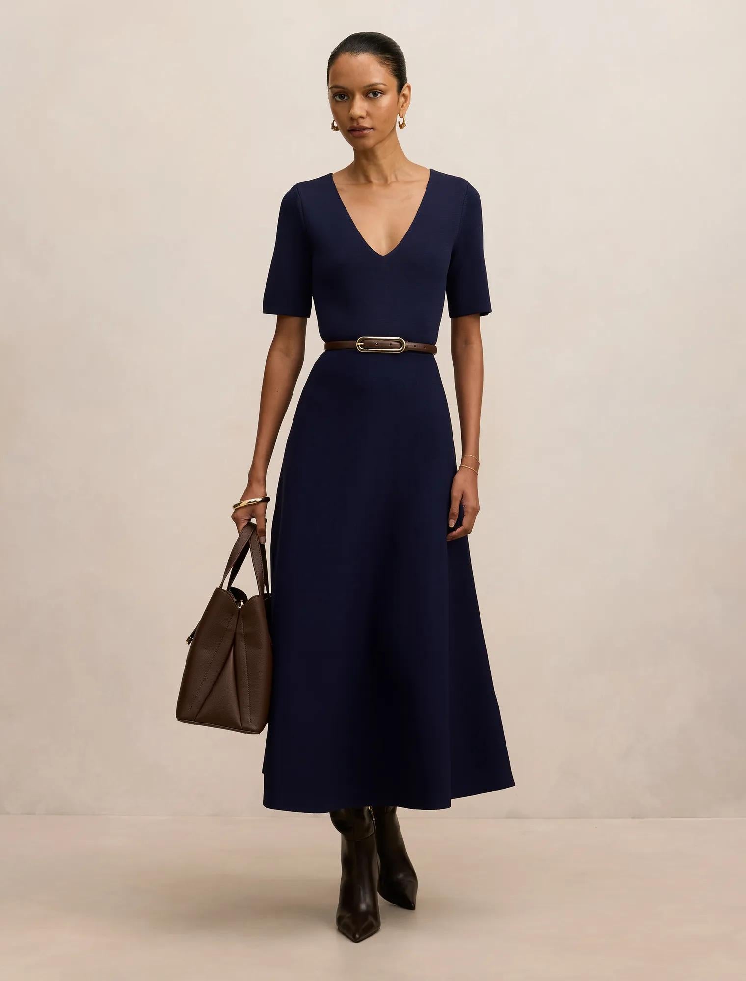 Celia Petite Short Sleeve Midi Dress Navy