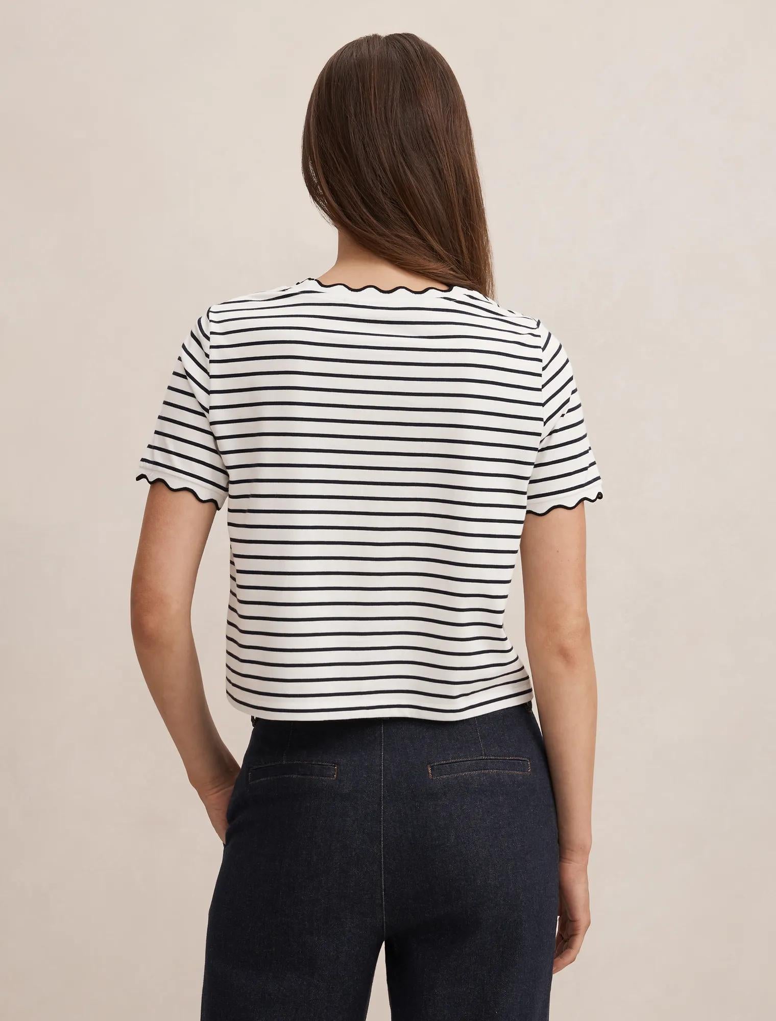Dolly Stripe Scallop Tee Black & White Stripe