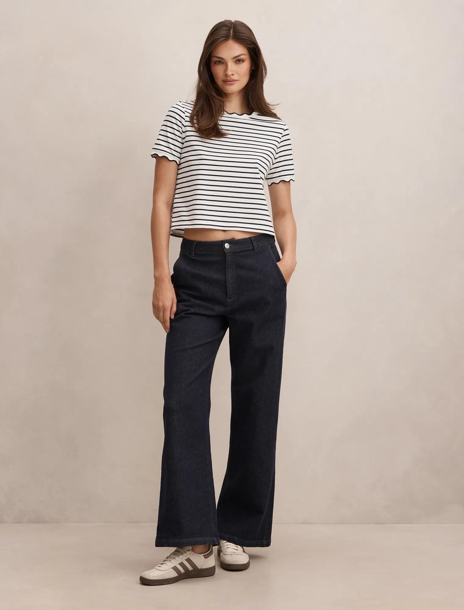 Dolly Stripe Scallop Tee Black & White Stripe