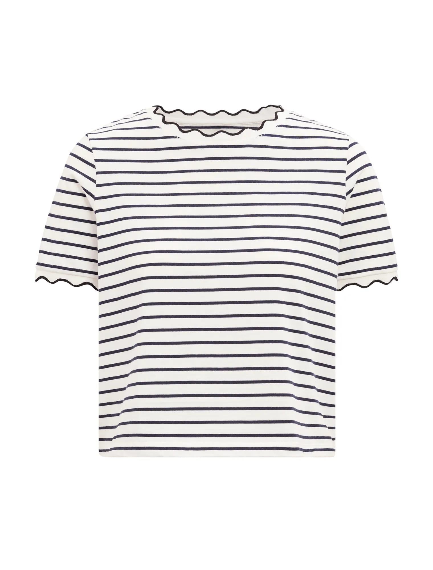 Dolly Stripe Scallop Tee Black & White Stripe_mannequin