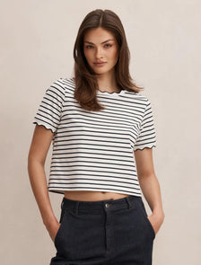 Dolly Stripe Scallop Tee Black & White Stripe