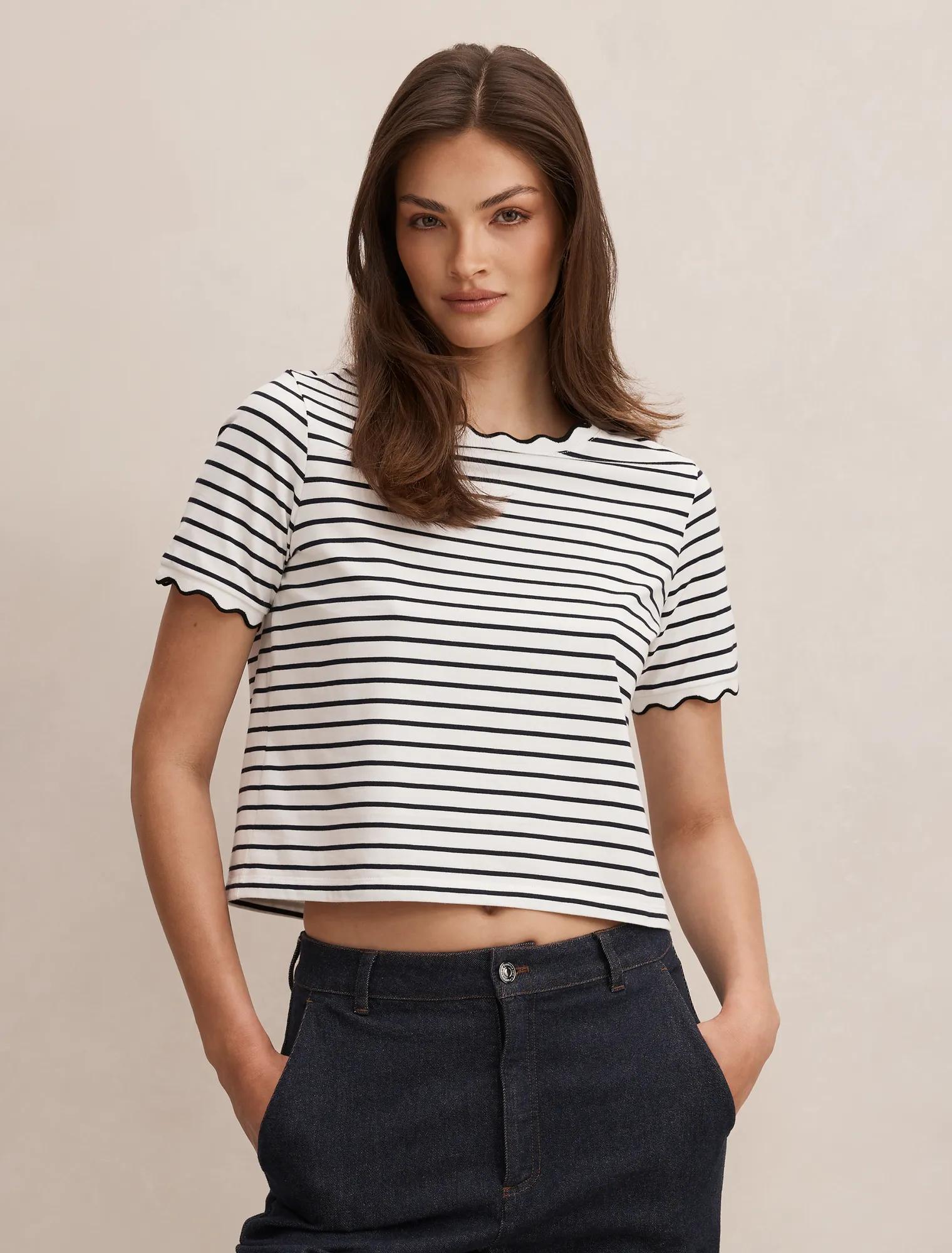 Dolly Stripe Scallop Tee Black & White Stripe