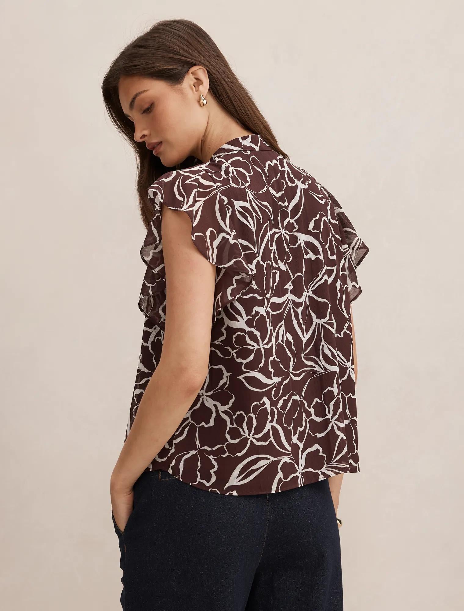 Tullia Ruffle Sleeve Blouse Choc Myra Floral