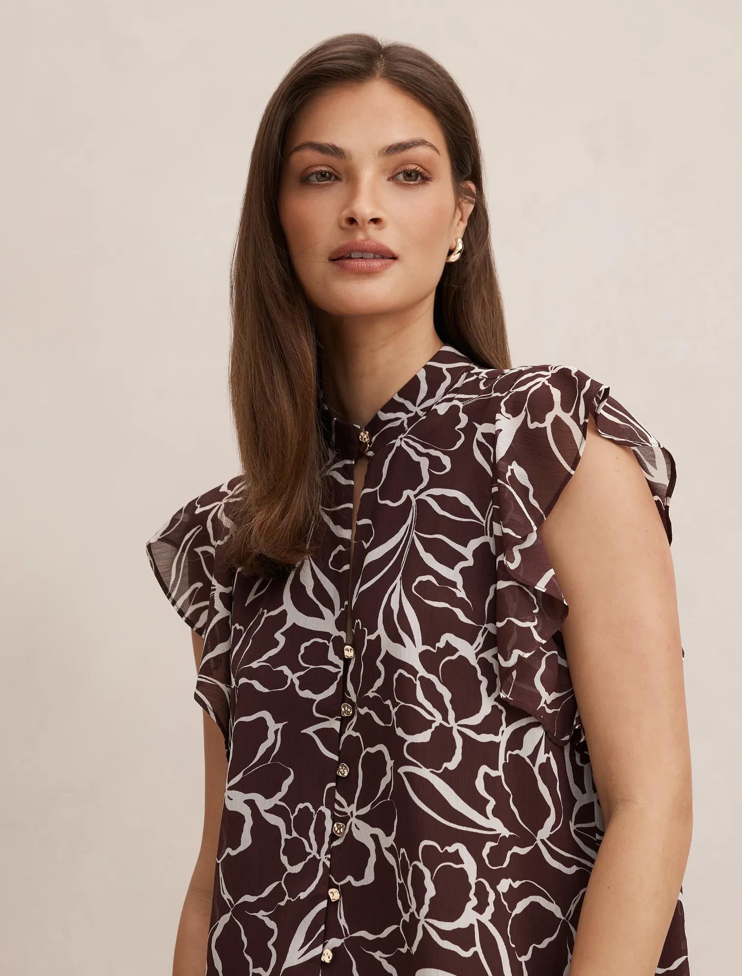 Tullia Ruffle Sleeve Blouse Choc Myra Floral