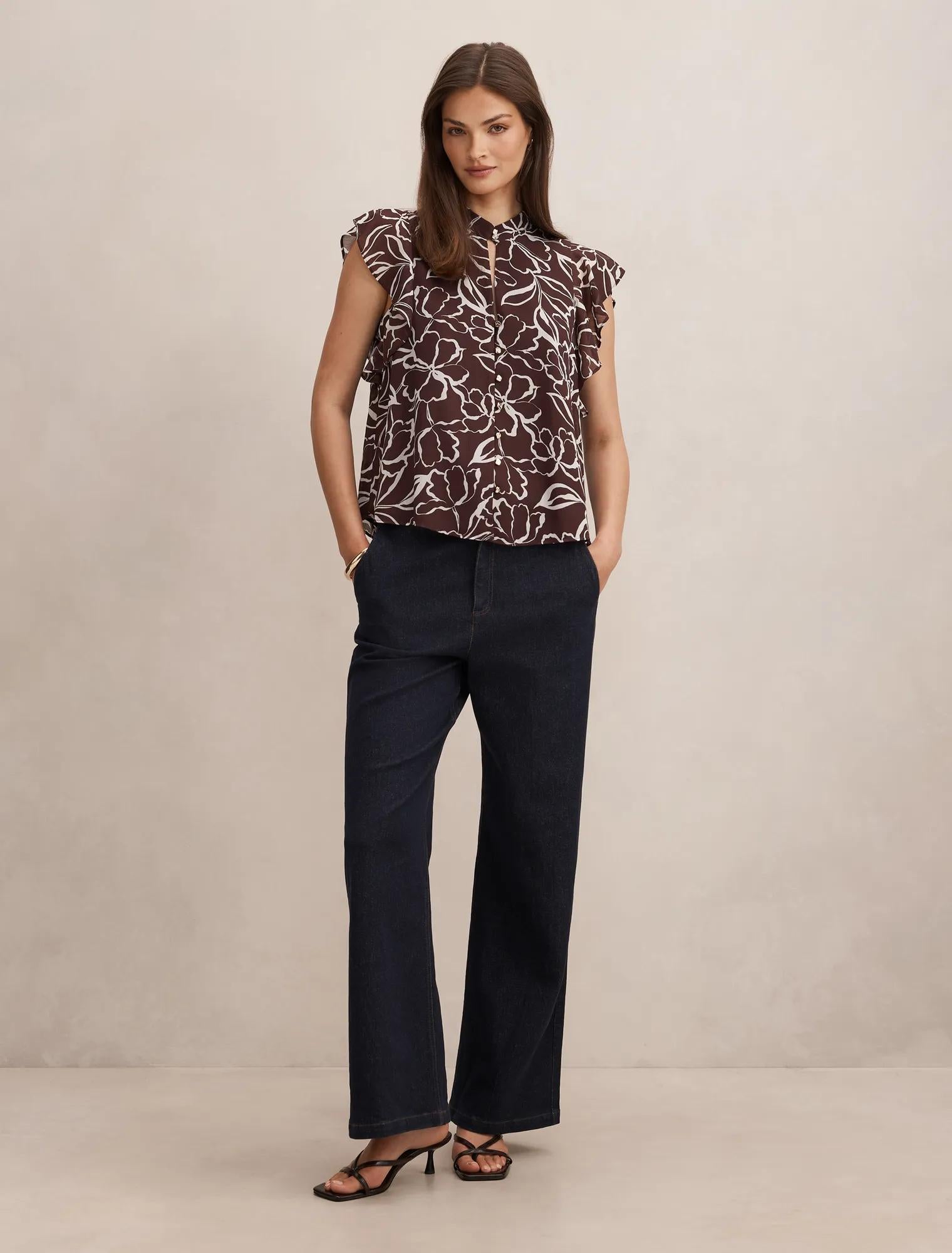 Tullia Ruffle Sleeve Blouse Choc Myra Floral
