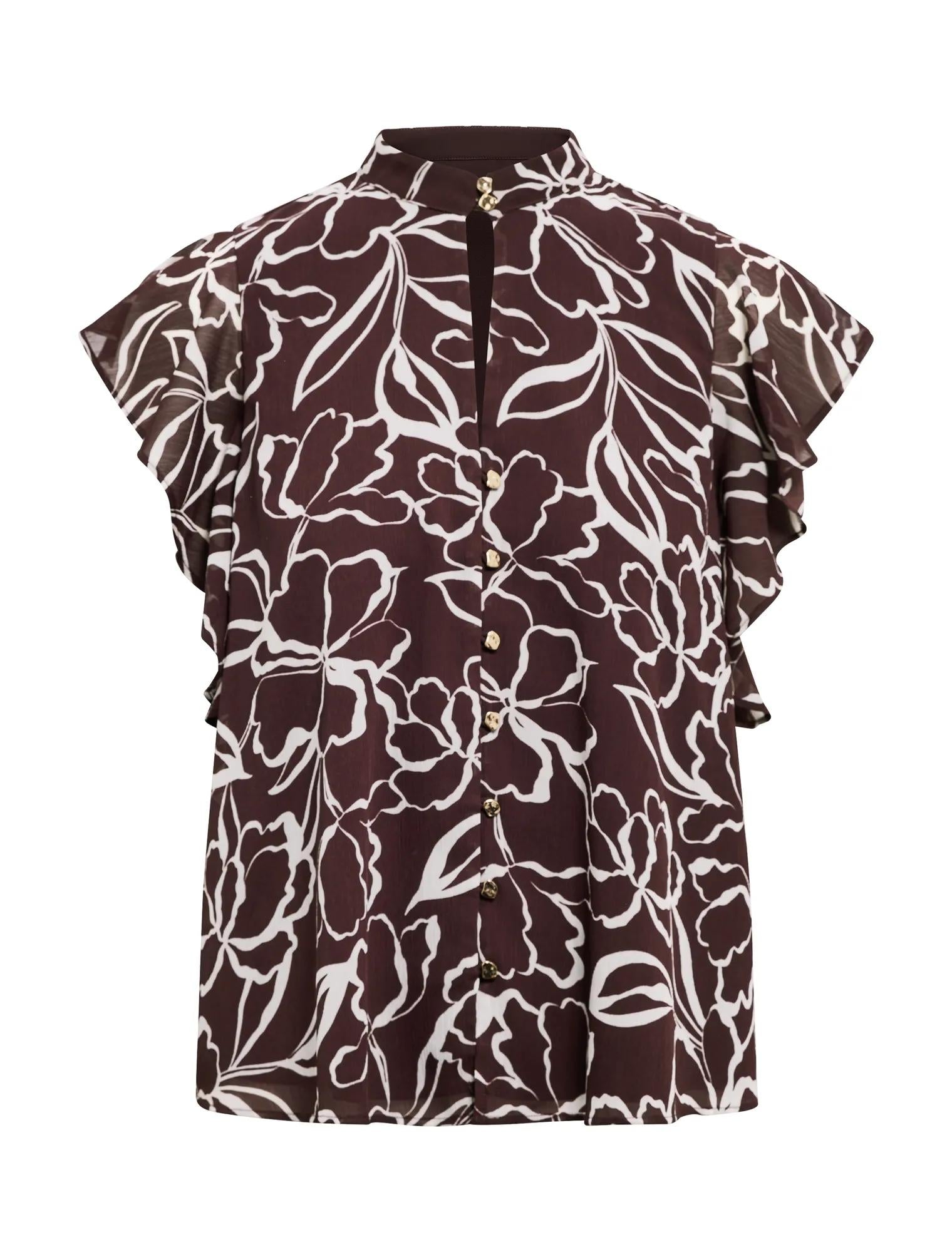 Tullia Ruffle Sleeve Blouse Choc Myra Floral_mannequin