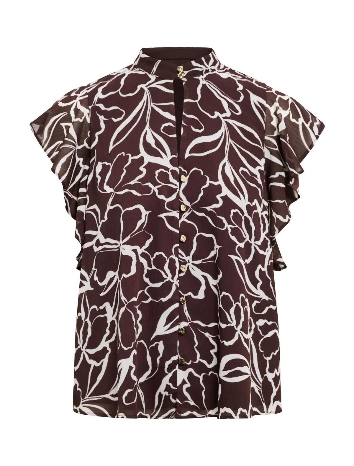 Tullia Ruffle Sleeve Blouse Choc Myra Floral_mannequin