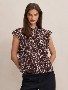 Tullia Ruffle Sleeve Blouse Choc Myra Floral