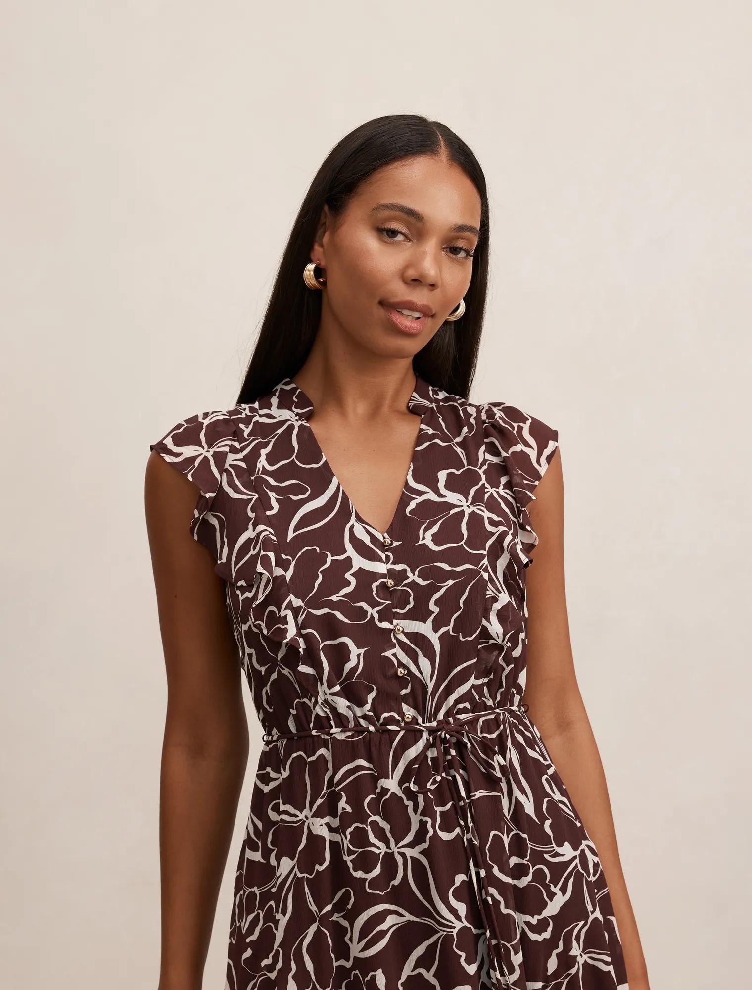 Maren Flutter Sleeve Midi Choc Myra Floral