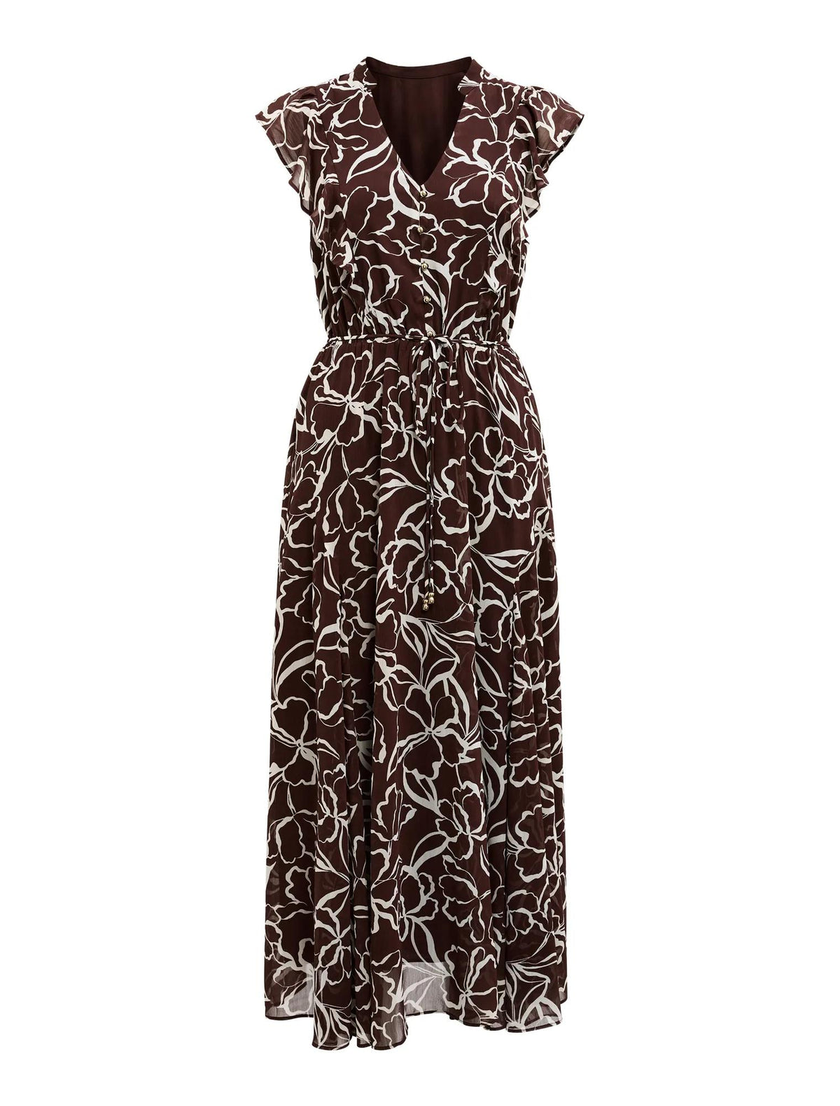 Maren Flutter Sleeve Midi Choc Myra Floral_mannequin