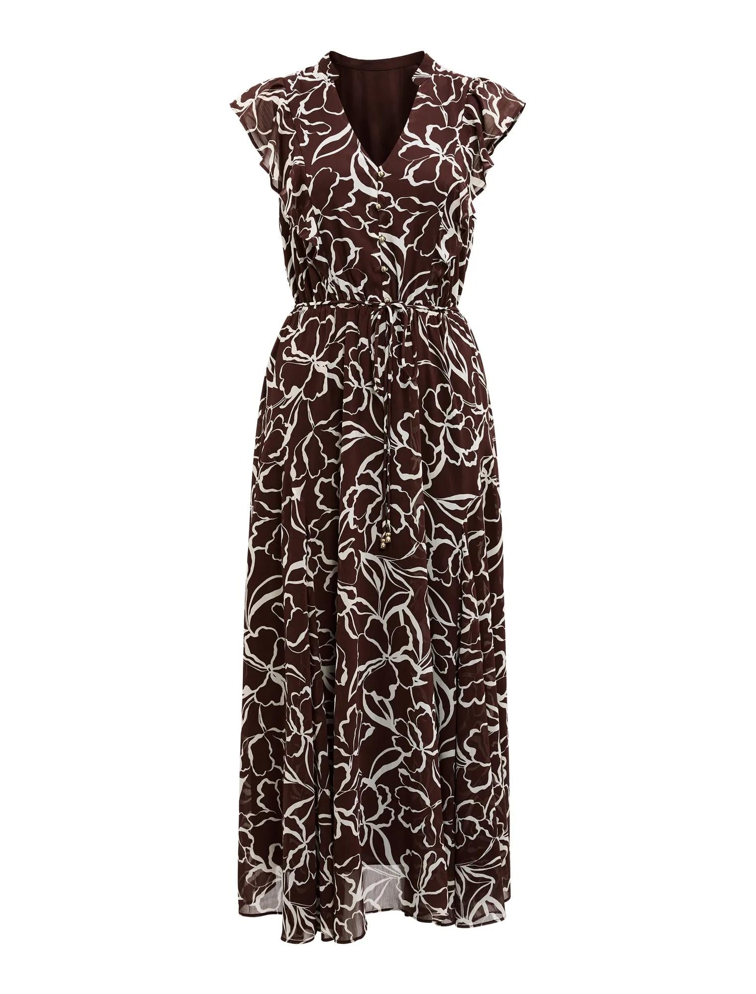 Maren Flutter Sleeve Midi Choc Myra Floral_mannequin