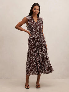 Maren Flutter Sleeve Midi Choc Myra Floral