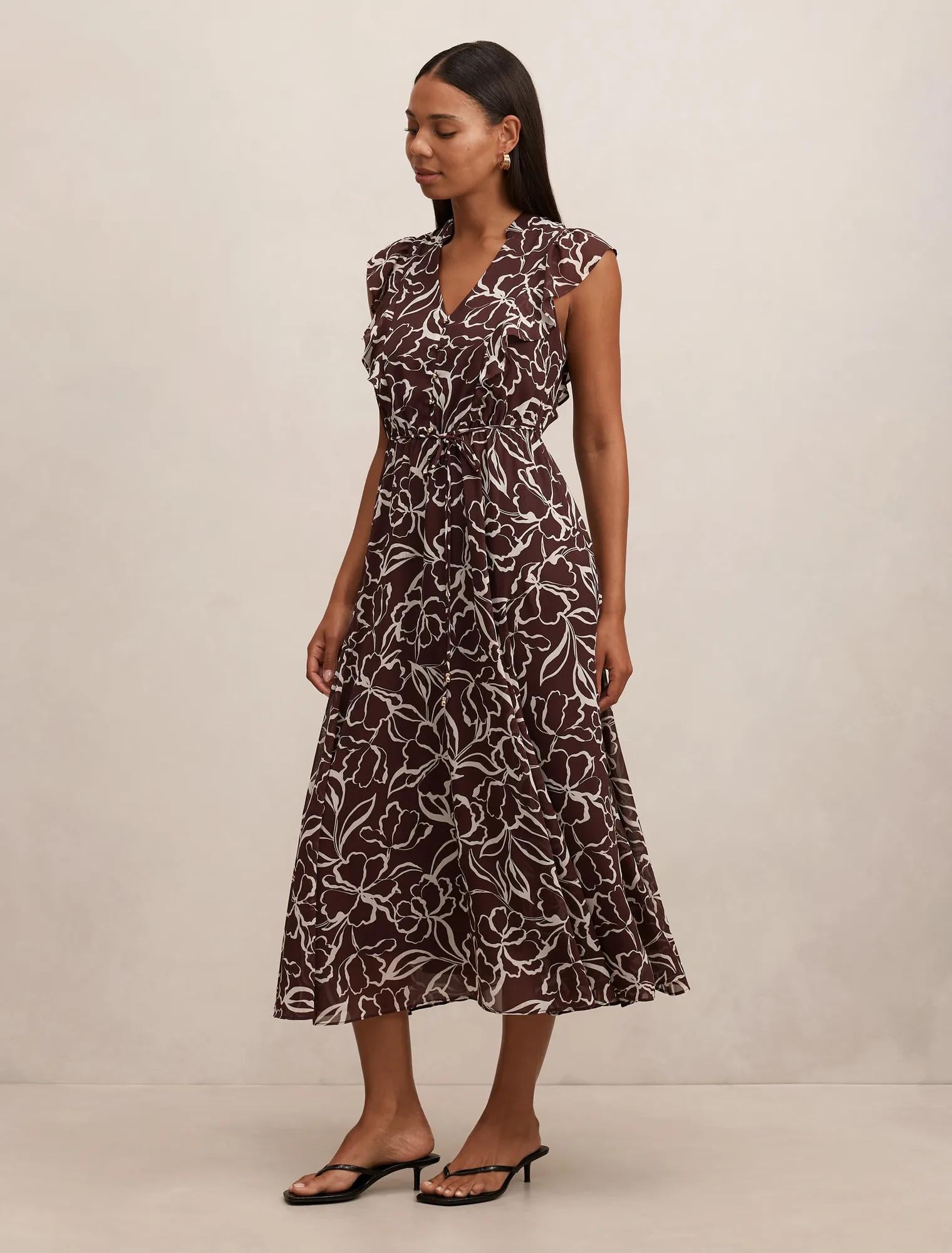 Maren Flutter Sleeve Midi Choc Myra Floral