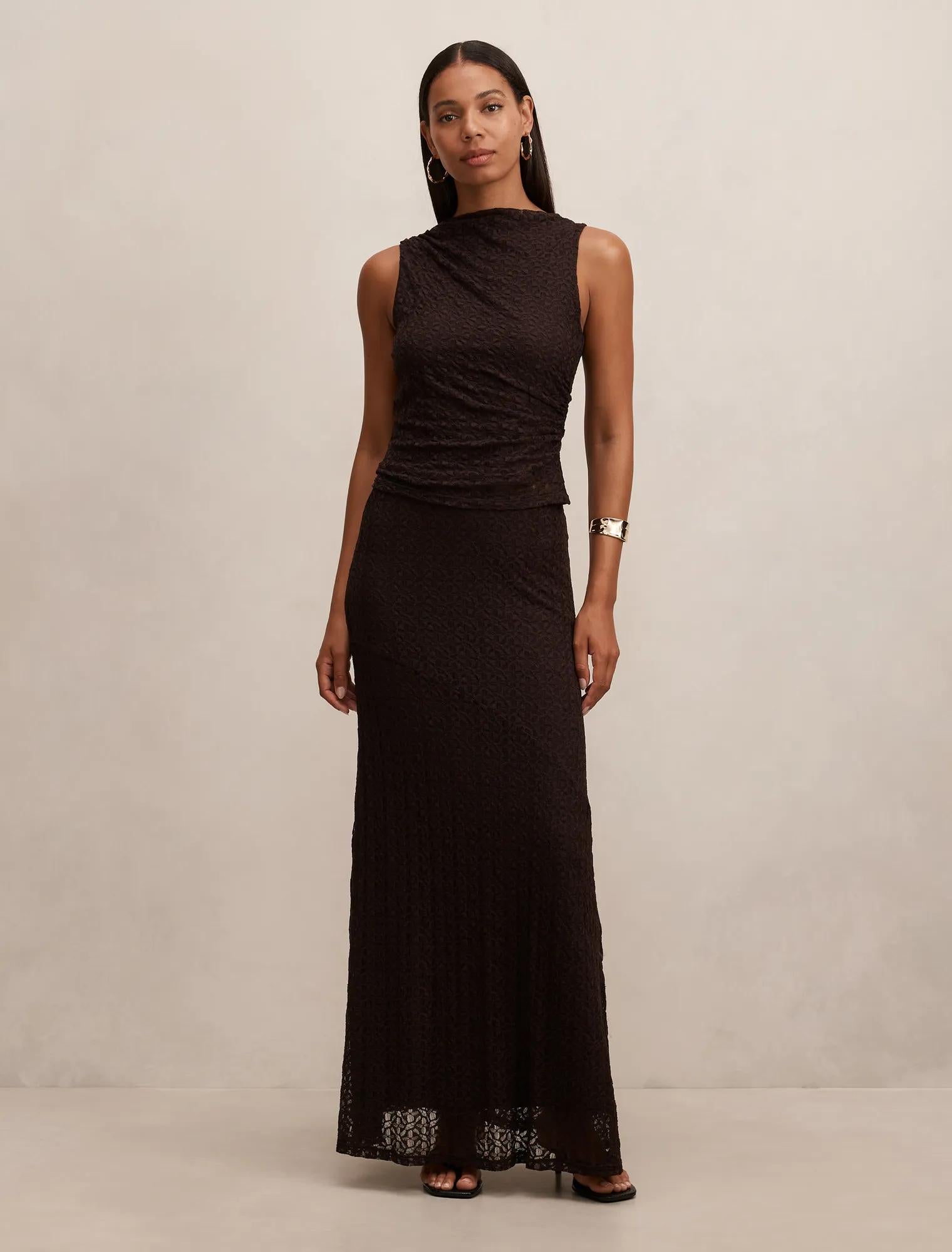 Tahlia Lace Maxi Skirt Chocolate Co-ord