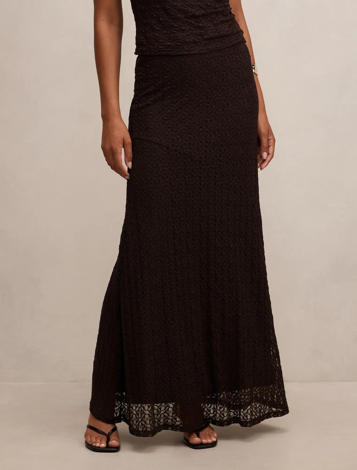 Tahlia Lace Maxi Skirt Chocolate Co-ord