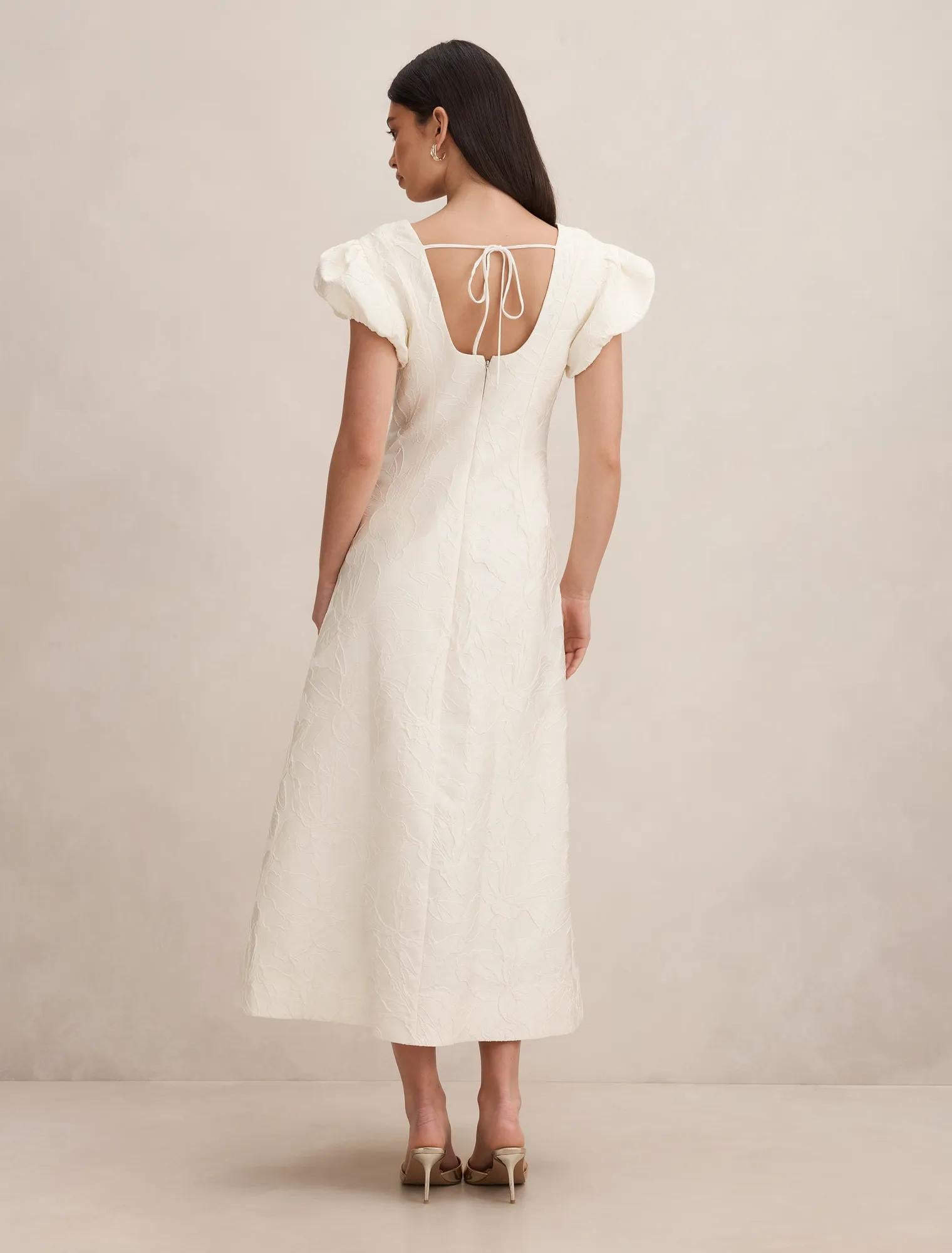 Lily Scoop Jacquard Midi Dress Porcelain