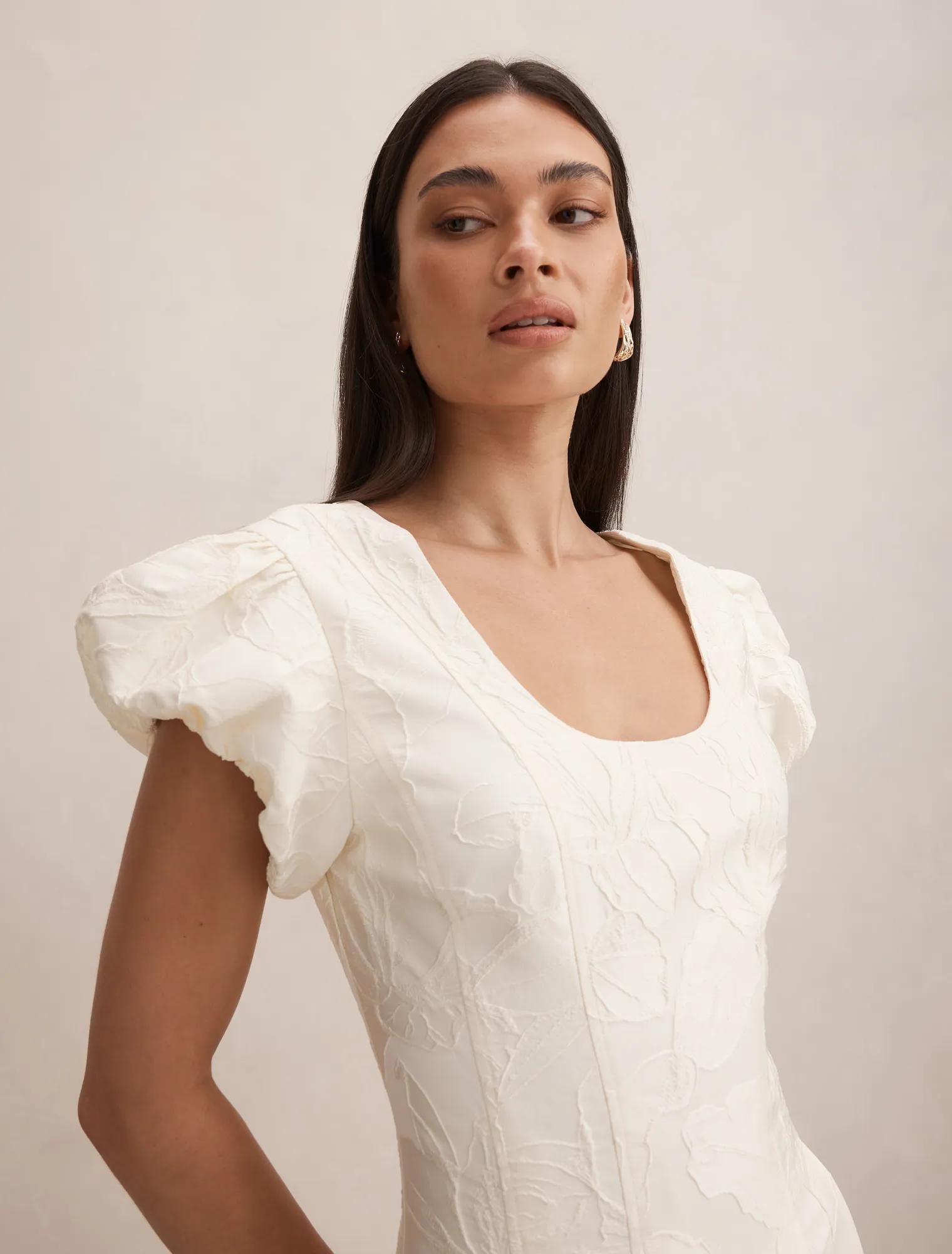 Lily Scoop Jacquard Midi Dress Porcelain