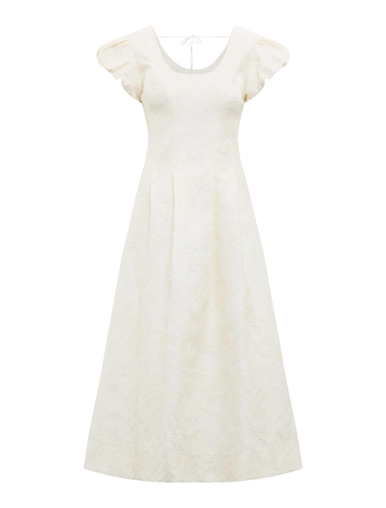Lily Scoop Jacquard Midi Dress Porcelain_mannequin