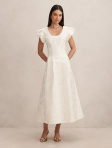 Lily Scoop Jacquard Midi Dress Porcelain