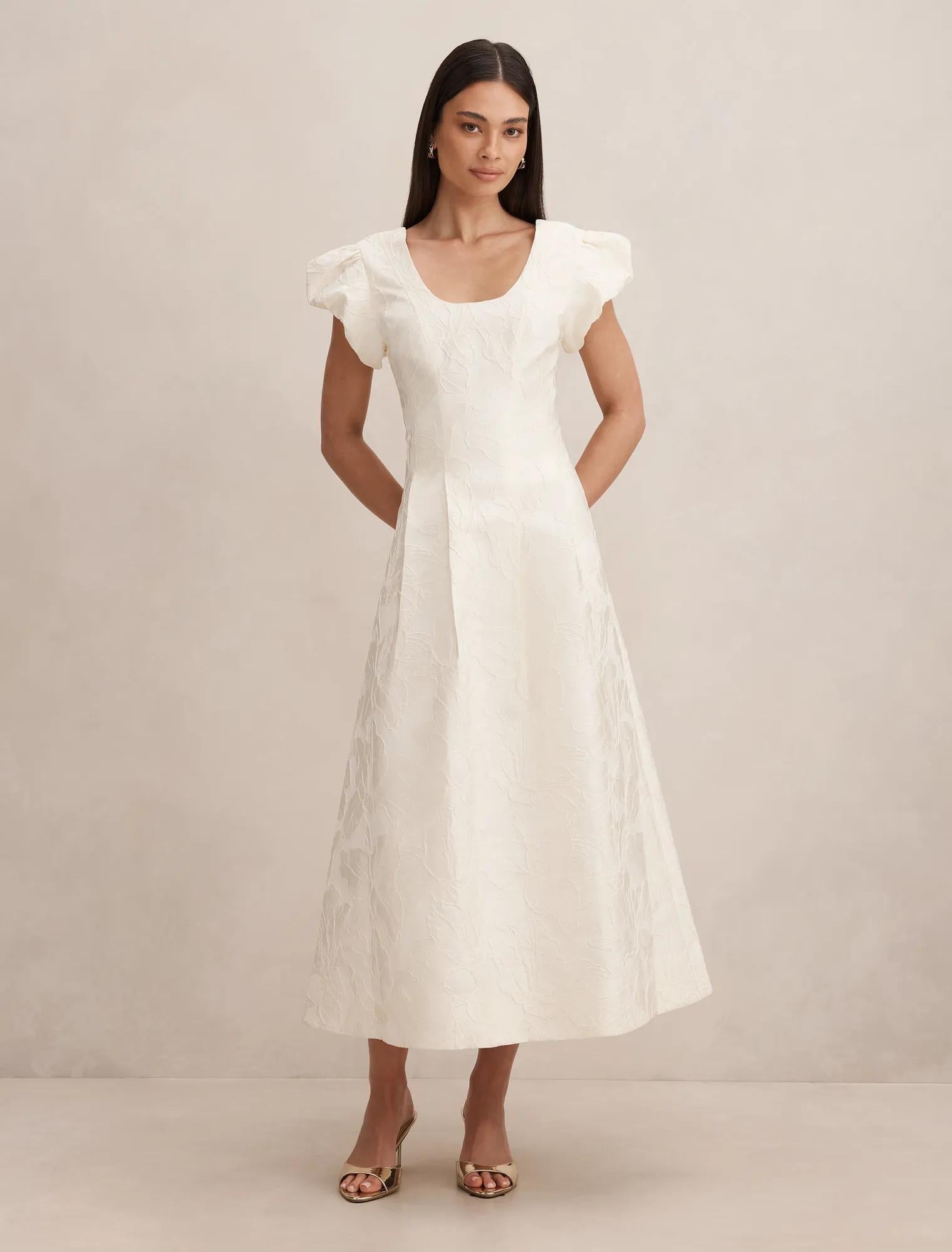 Lily Scoop Jacquard Midi Dress Porcelain