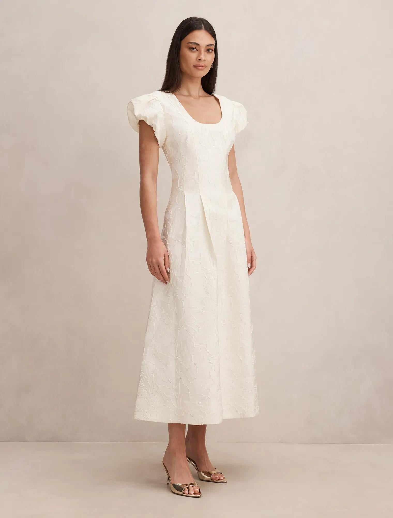 Lily Scoop Jacquard Midi Dress Porcelain