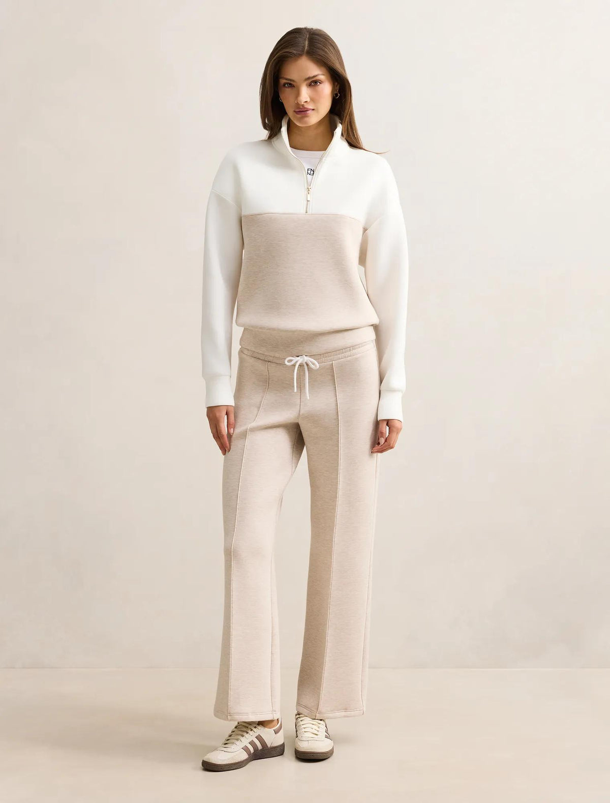 Tiana Wide Leg Track Pant Cream Colour Block
