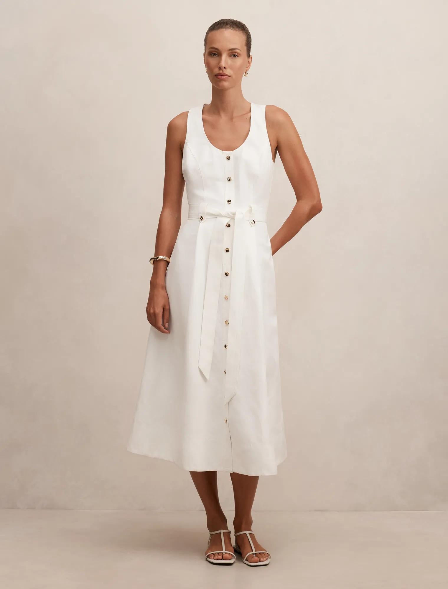 Priscilla Button Down Midi Porcelain
