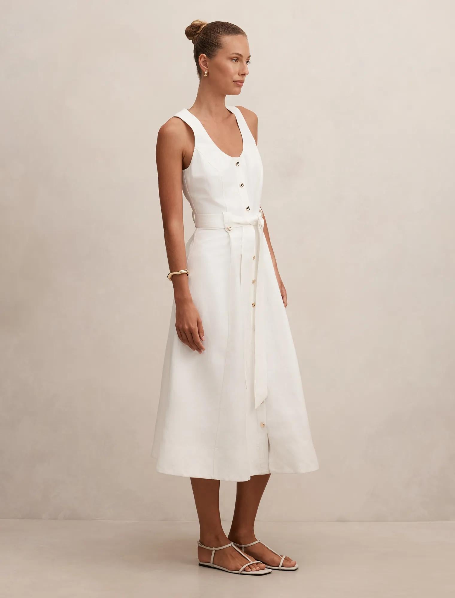Priscilla Button Down Midi Porcelain