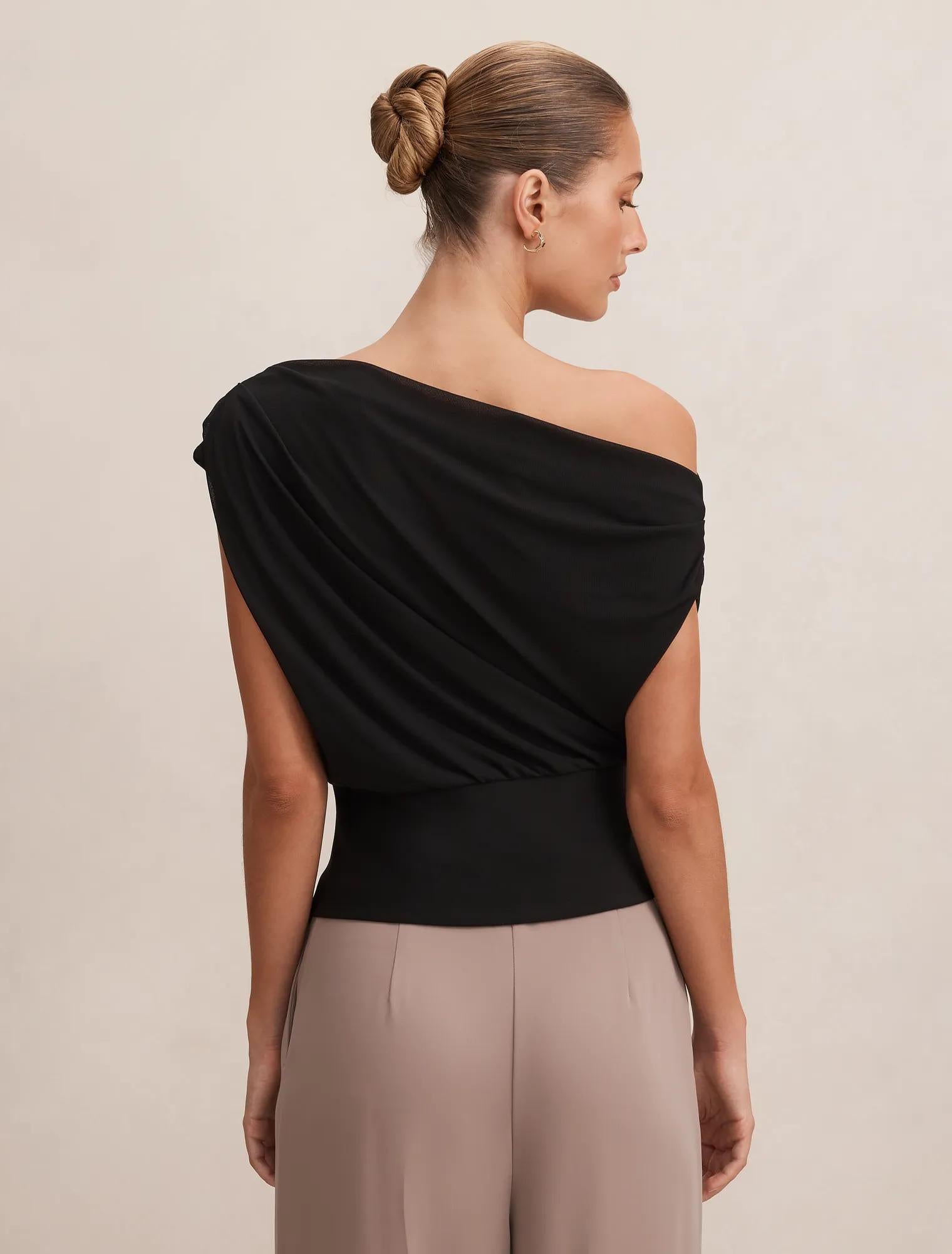 Kenna Tipped Mesh Top Black